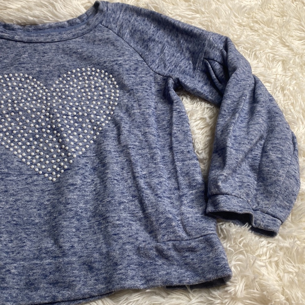 Gap Kid’s Blue Long Sleeve Heart Studded Sweatshirt Girl’s Size Medium - Picture 5 of 10